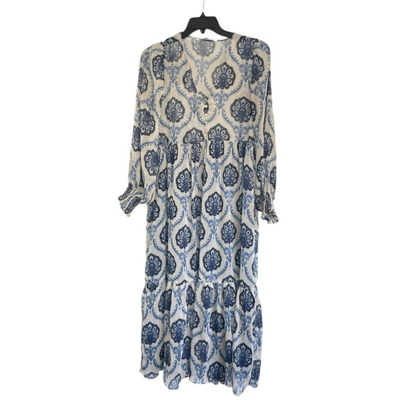 ZARA Blue Metallic Paisley Printed Dress Size: M - Picture 2 of 14